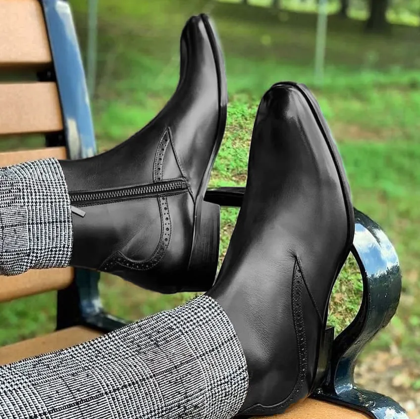 BLACK LEATHER VASTO ZIPPER BOOTS - AW24