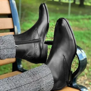 BLACK LEATHER VASTO ZIPPER BOOTS - AW24