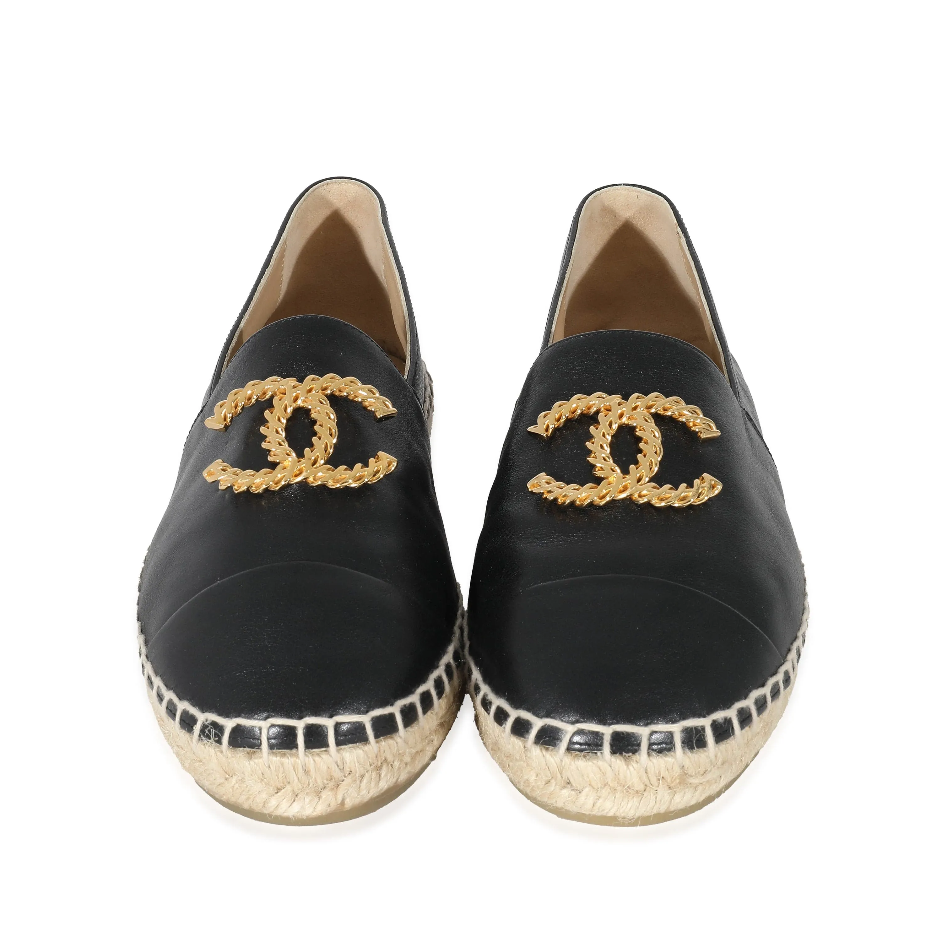 Chanel Black Lambskin Gold CC Espadrilles