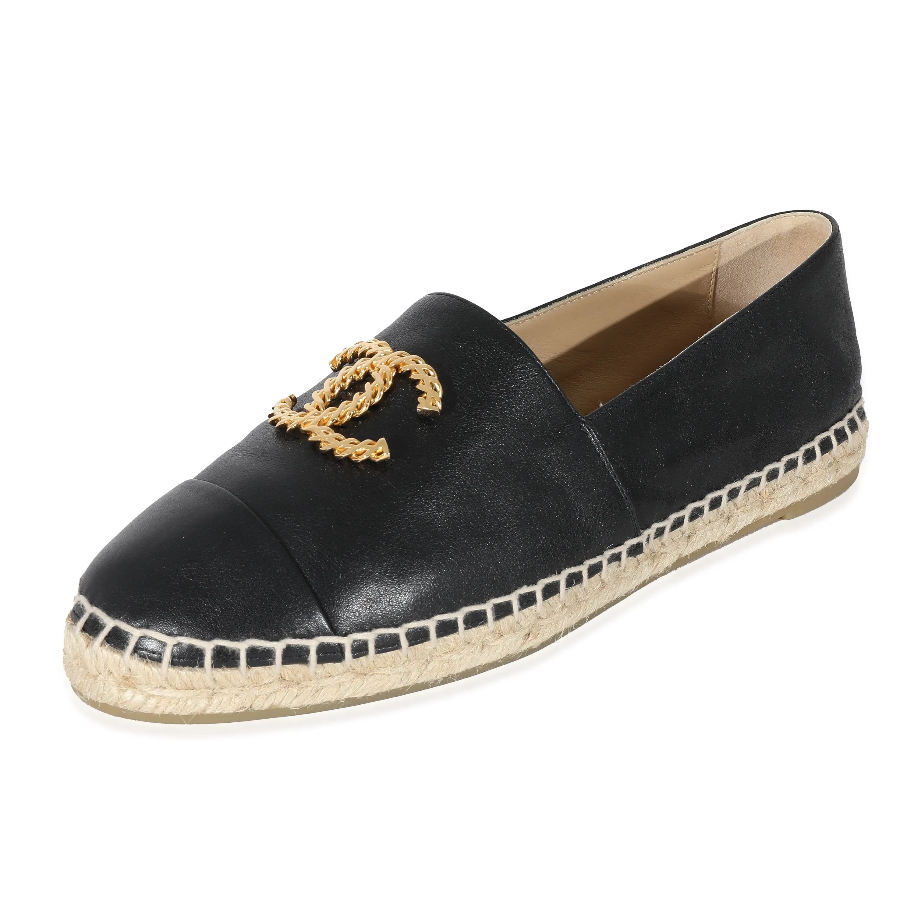 Chanel Black Lambskin Gold CC Espadrilles