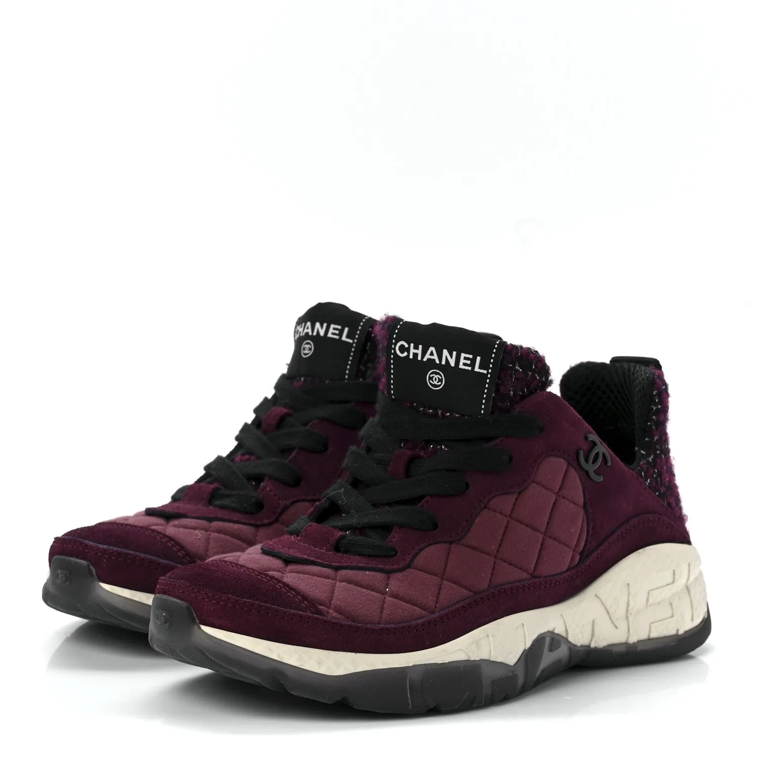 CHANEL CC TWEED SUEDE GRAINED CALFSKIN SNEAKERS