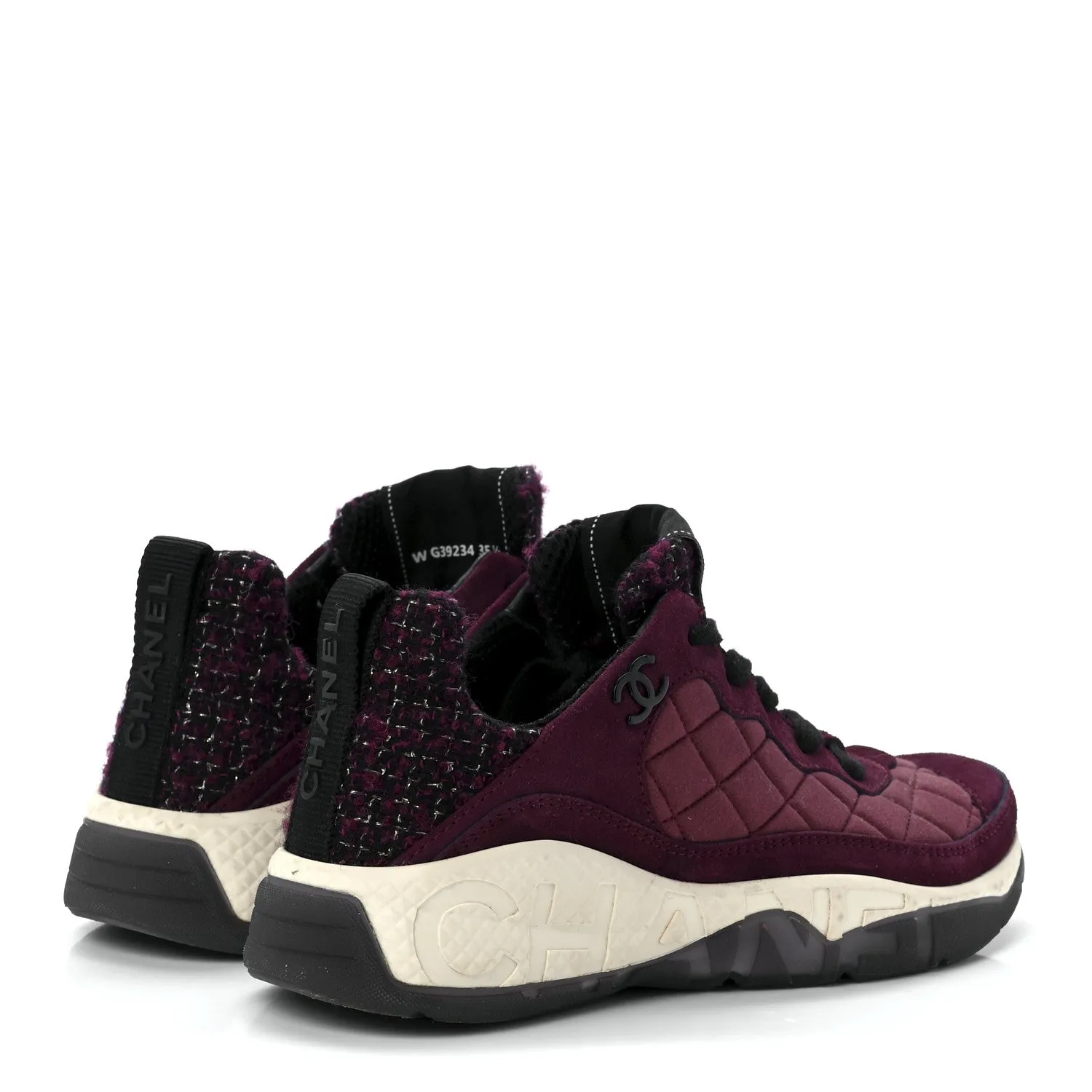CHANEL CC TWEED SUEDE GRAINED CALFSKIN SNEAKERS
