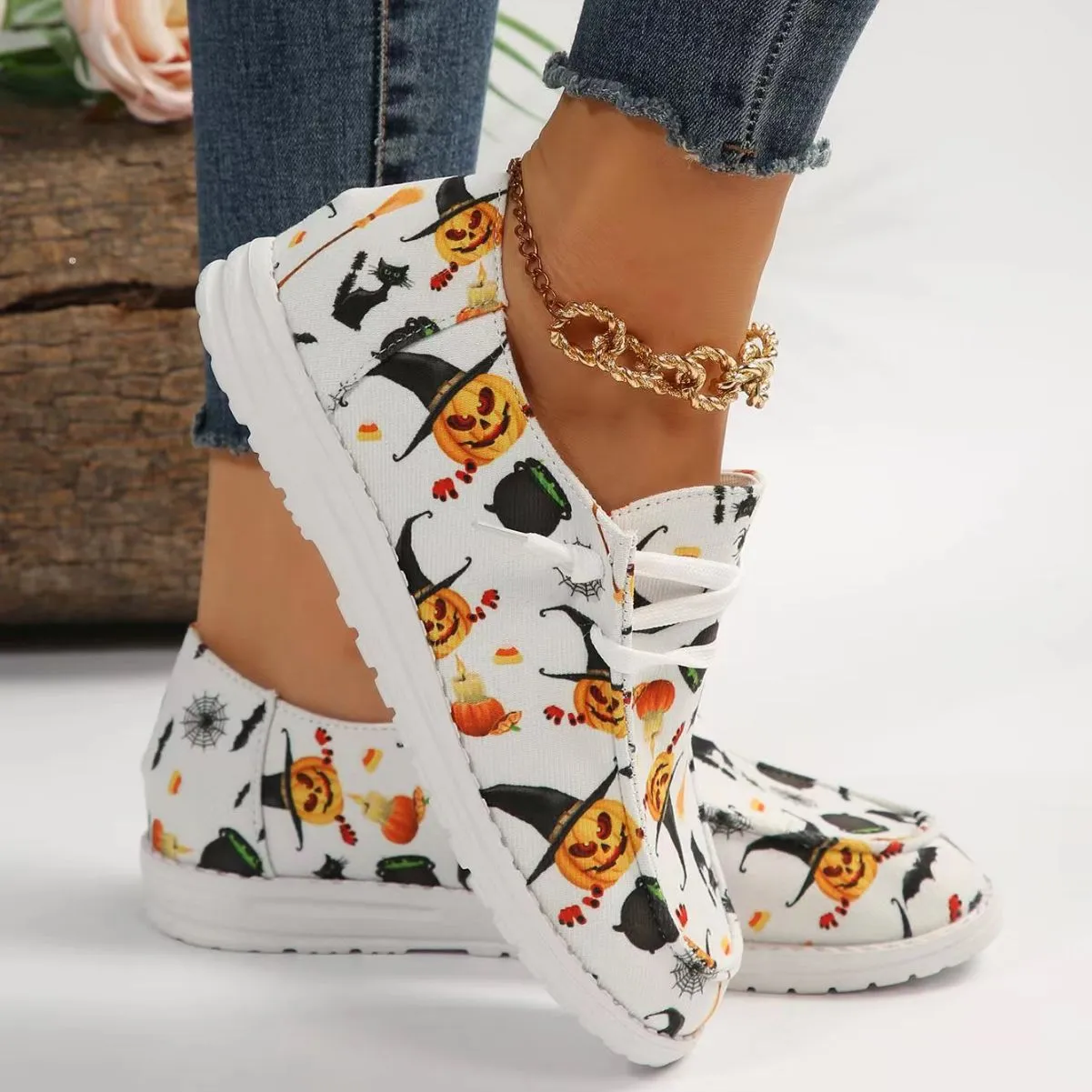 Comelyy Flat printed canvas shoes comfortable round toe shoes