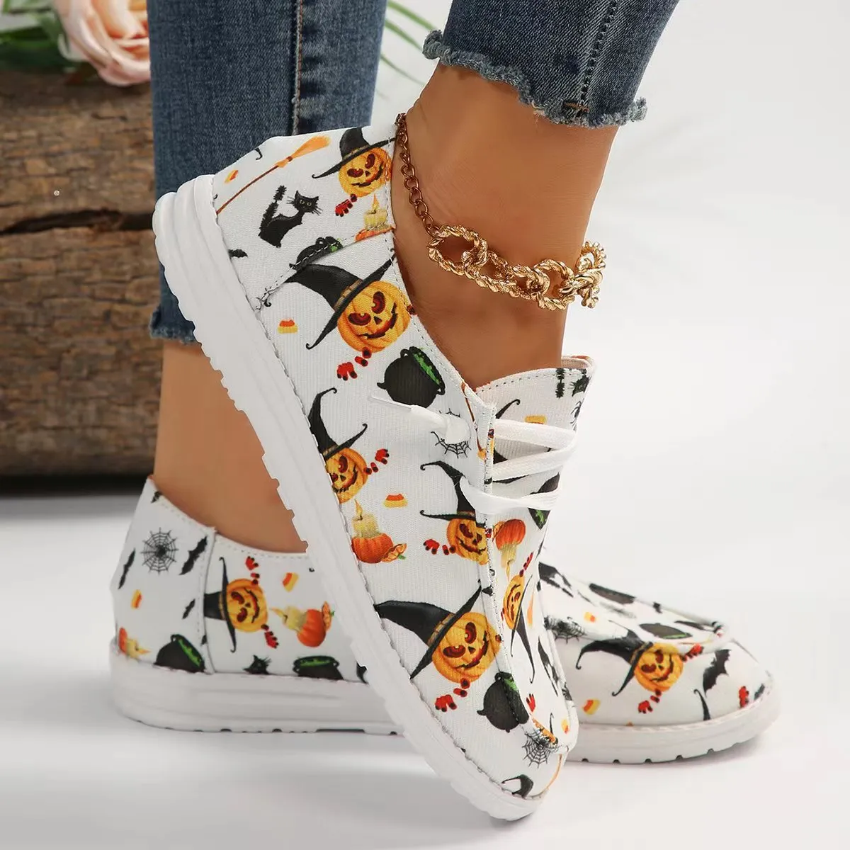 Comelyy Flat printed canvas shoes comfortable round toe shoes