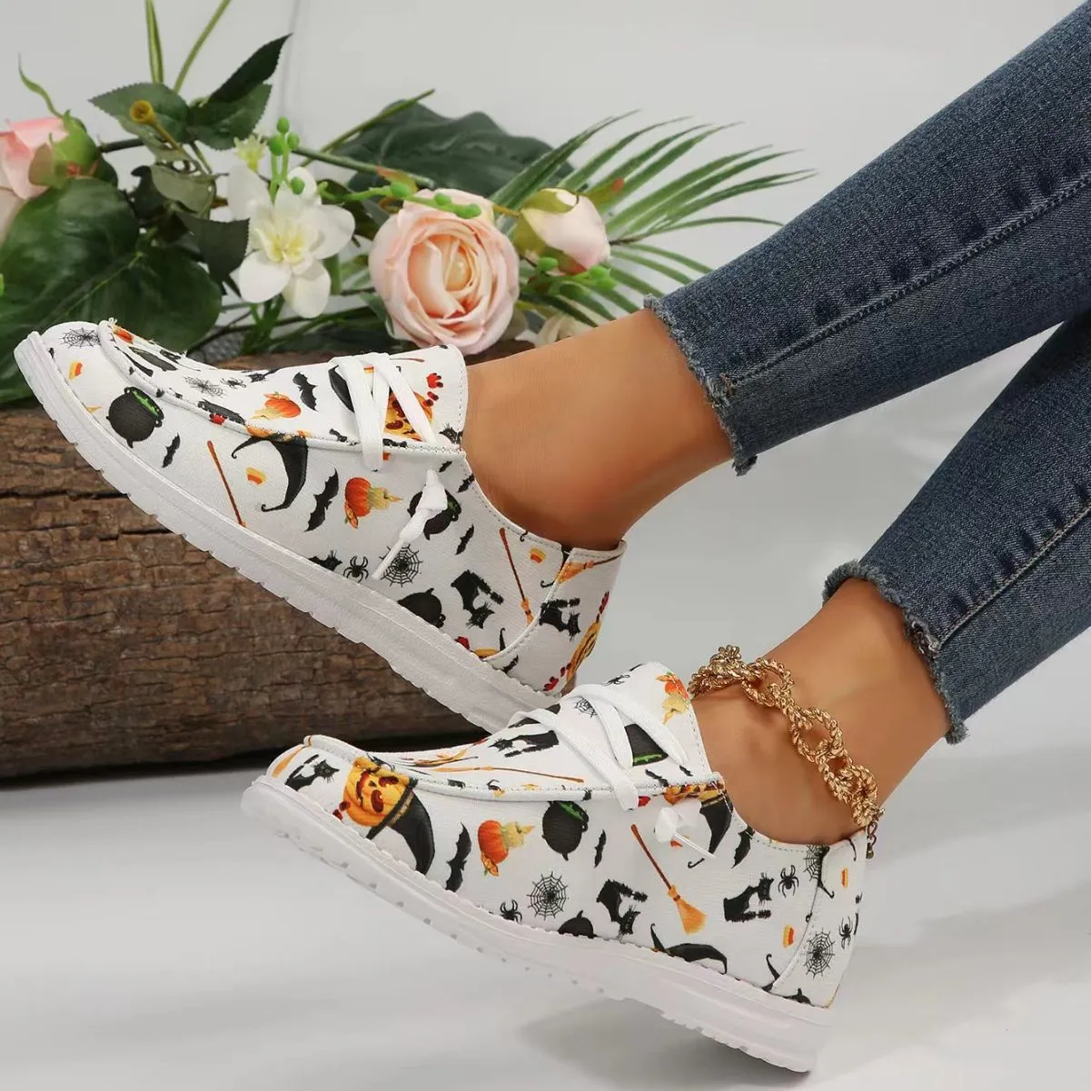 Comelyy Flat printed canvas shoes comfortable round toe shoes