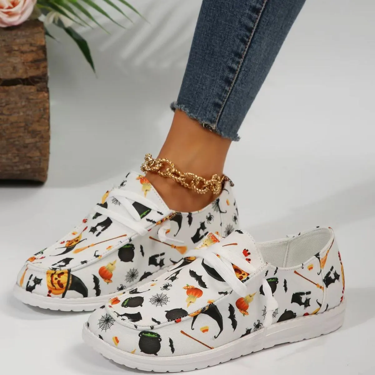 Comelyy Flat printed canvas shoes comfortable round toe shoes