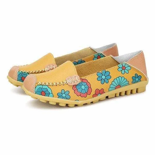 Floral Print Color Matching Soft Comfortable Slip On Flat Sh
