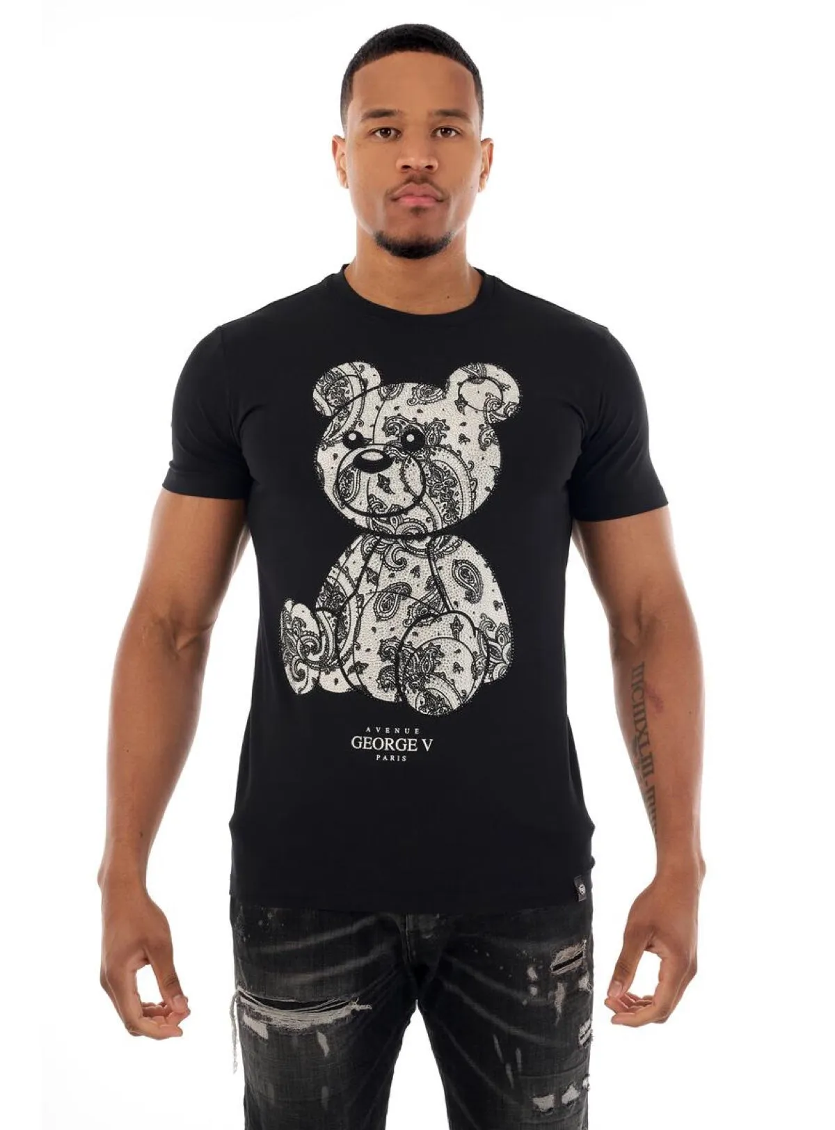 George V T-Shirt - Paisley Bear - Black - GV2500