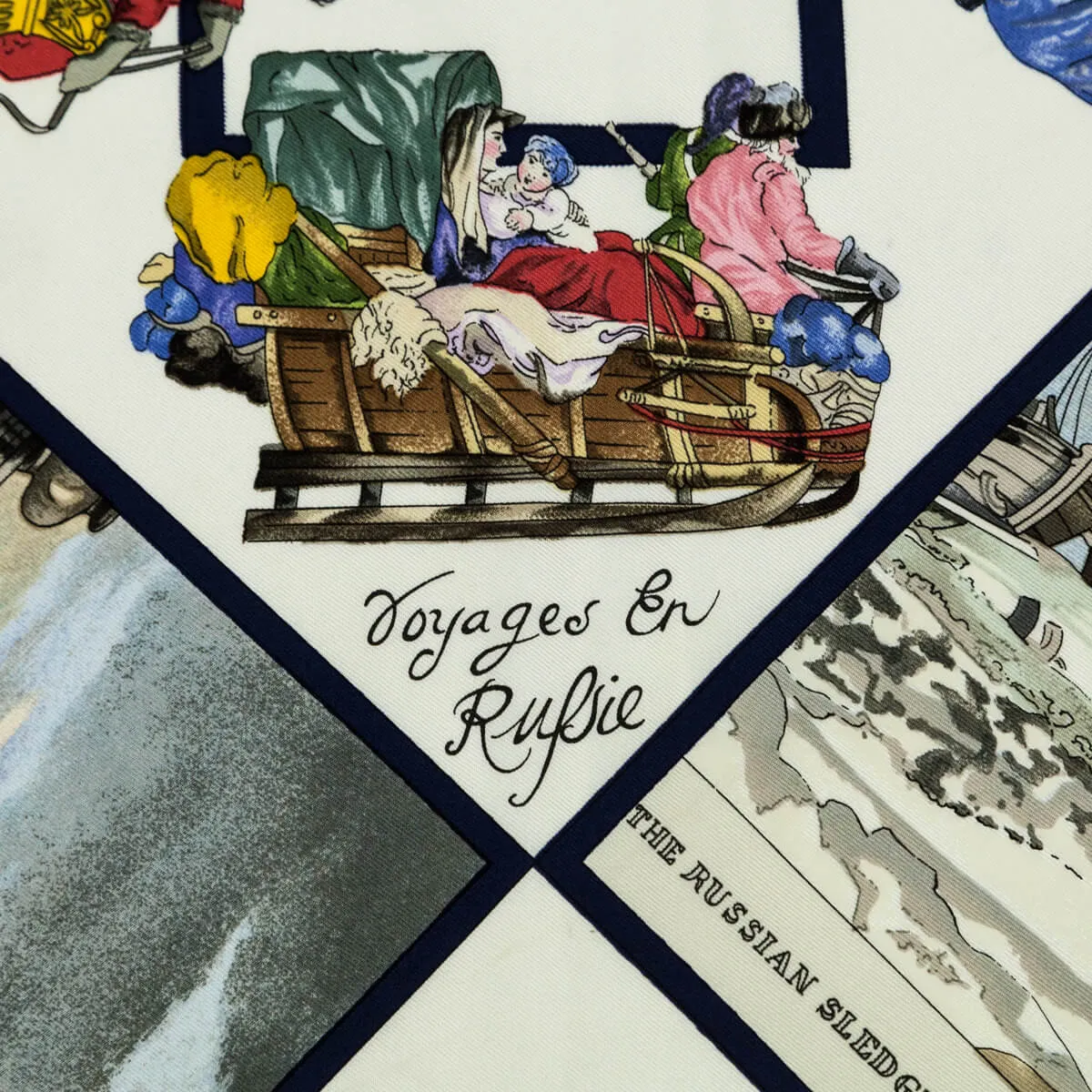 Hermes Navy & White Silk Voyages En Russie Scarf 90