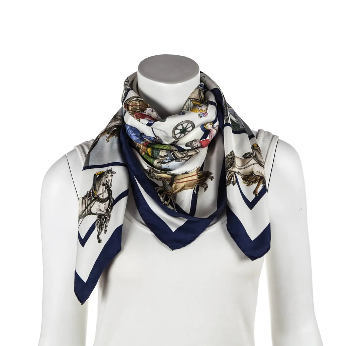Hermes Navy & White Silk Voyages En Russie Scarf 90