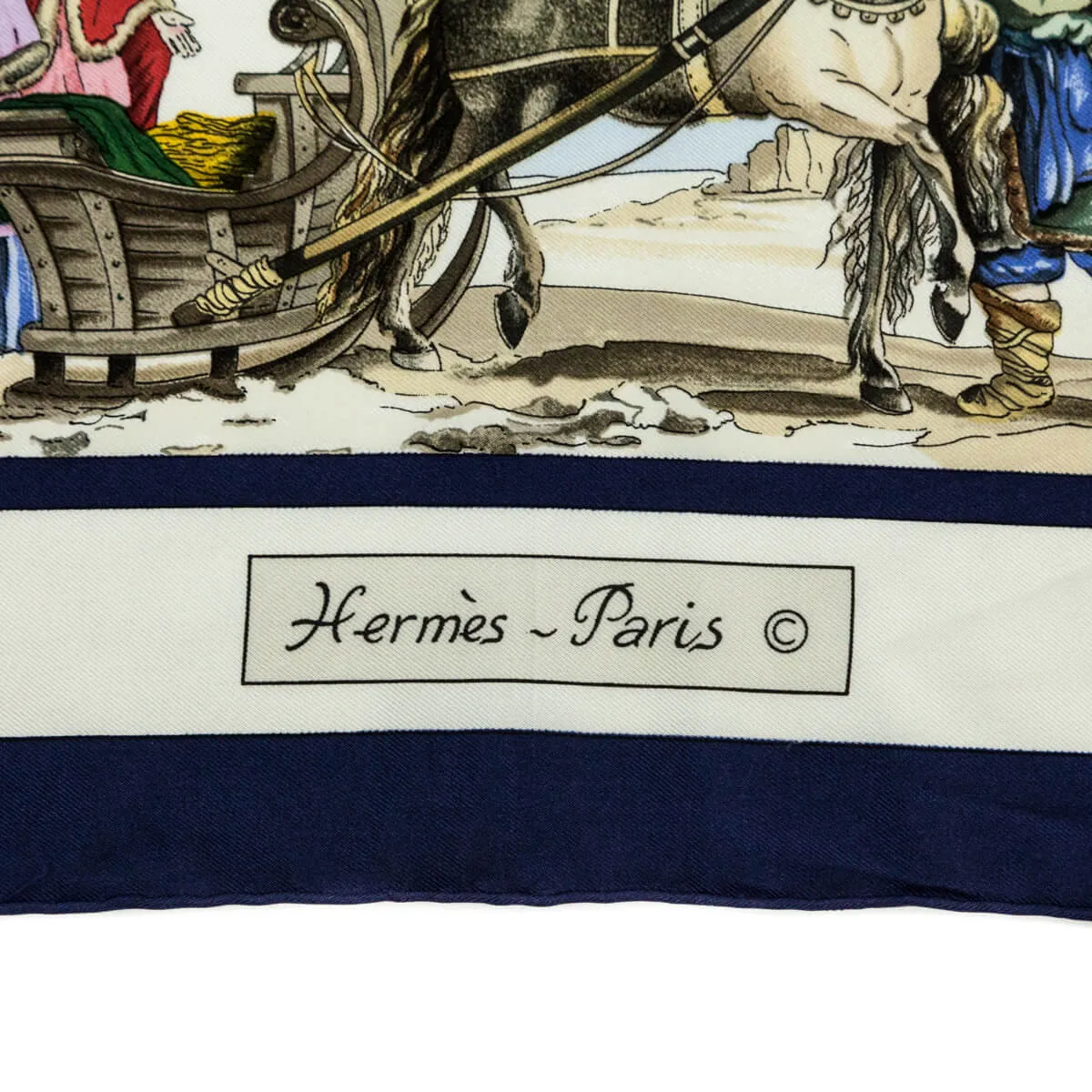 Hermes Navy & White Silk Voyages En Russie Scarf 90