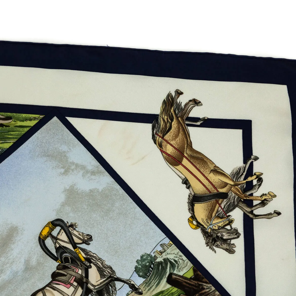 Hermes Navy & White Silk Voyages En Russie Scarf 90