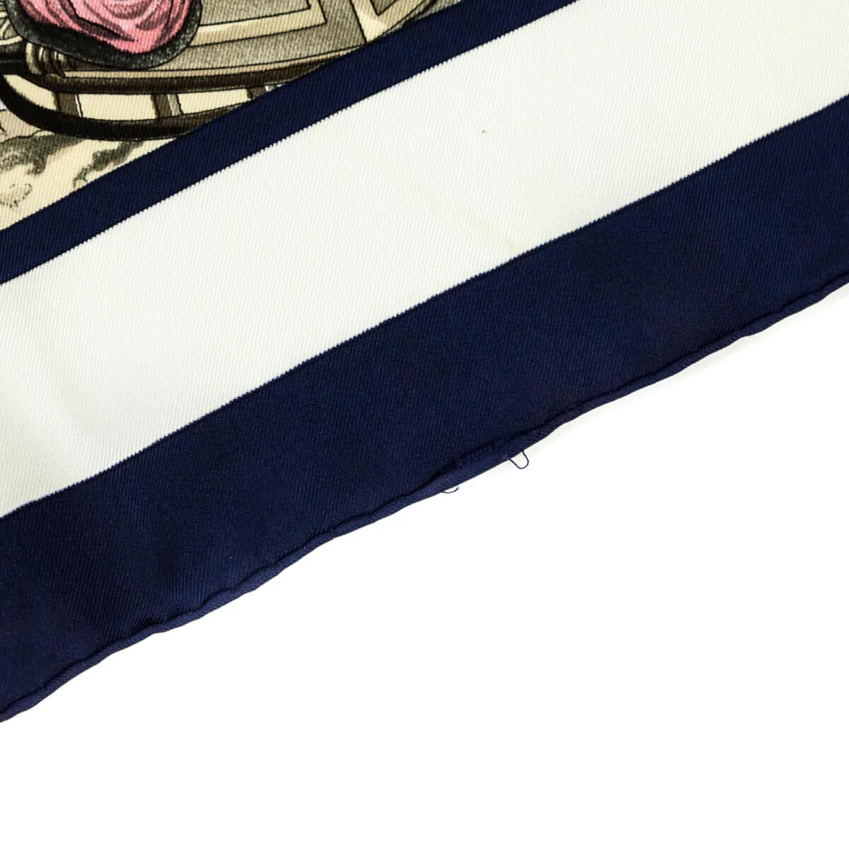 Hermes Navy & White Silk Voyages En Russie Scarf 90