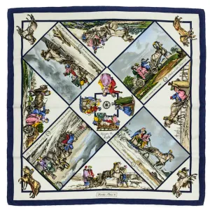 Hermes Navy & White Silk Voyages En Russie Scarf 90