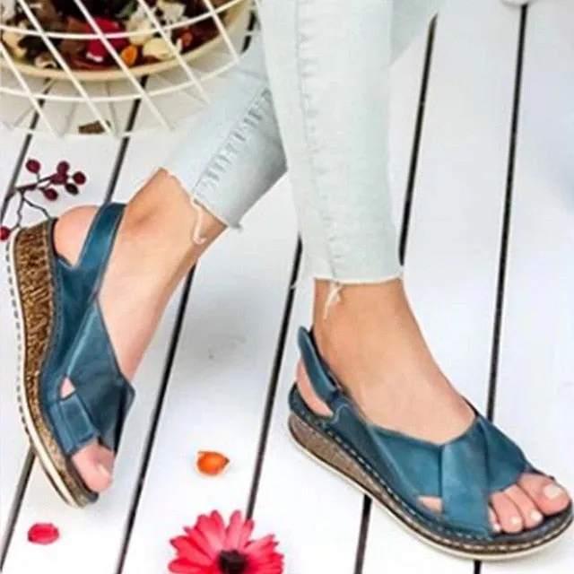 MCCKLE Peep Toe Comfortable Flat Wedge   Sandals