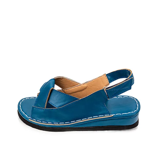 MCCKLE Peep Toe Comfortable Flat Wedge   Sandals