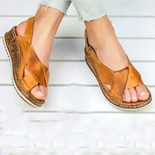 MCCKLE Peep Toe Comfortable Flat Wedge   Sandals