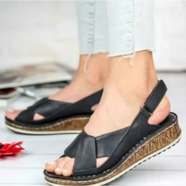 MCCKLE Peep Toe Comfortable Flat Wedge   Sandals