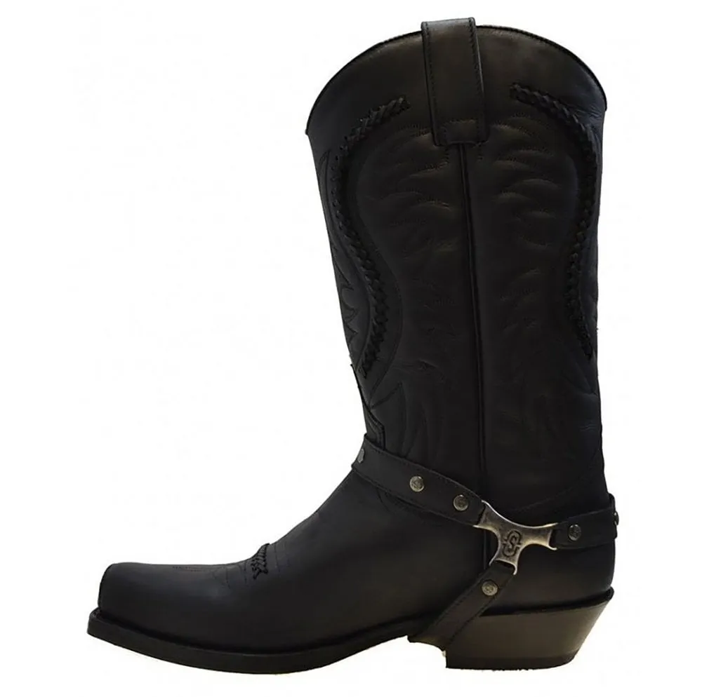 Men's Biker Boots Sendra 3434 Harness Black Leather Cuban Heel