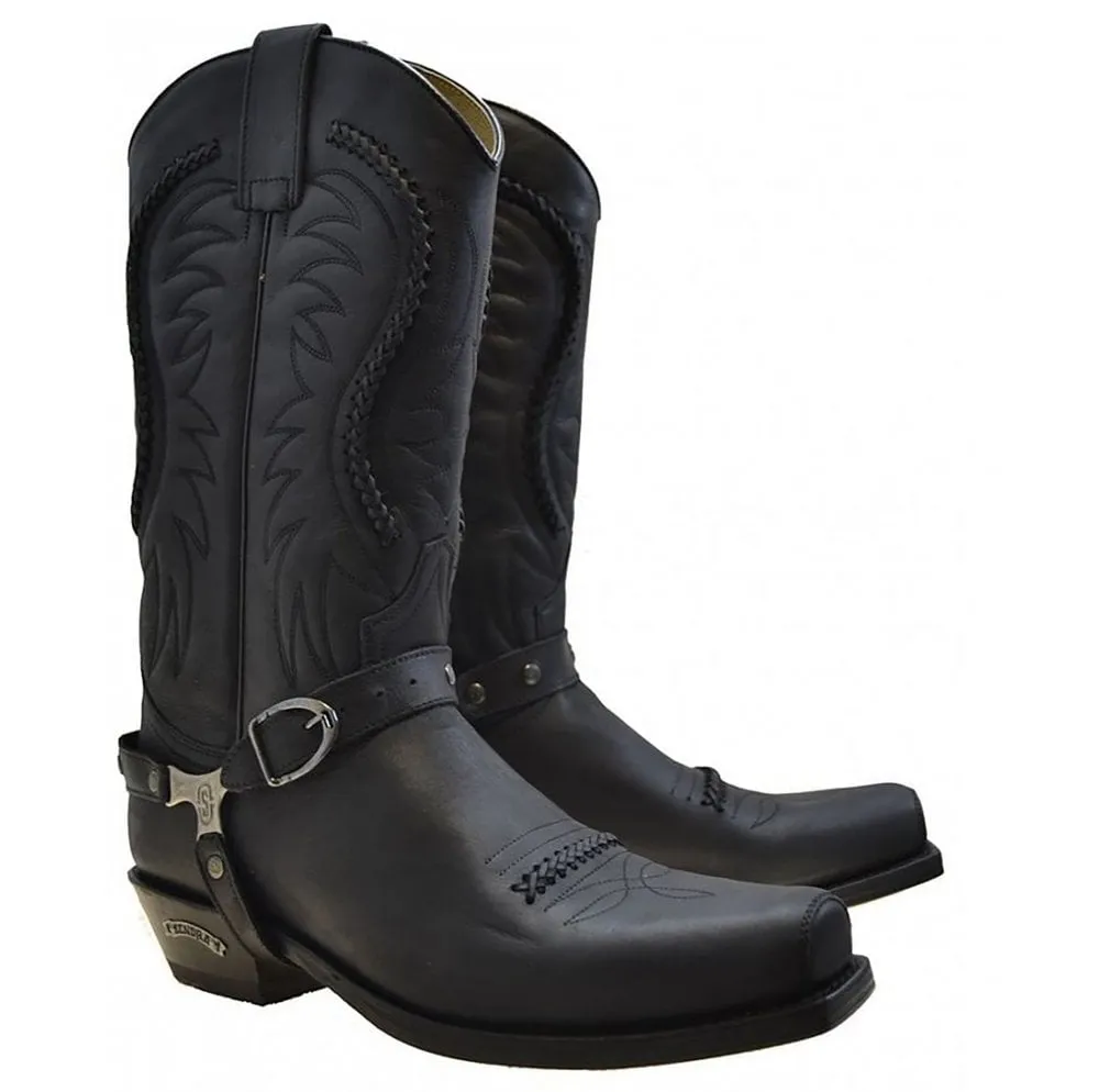 Men's Biker Boots Sendra 3434 Harness Black Leather Cuban Heel