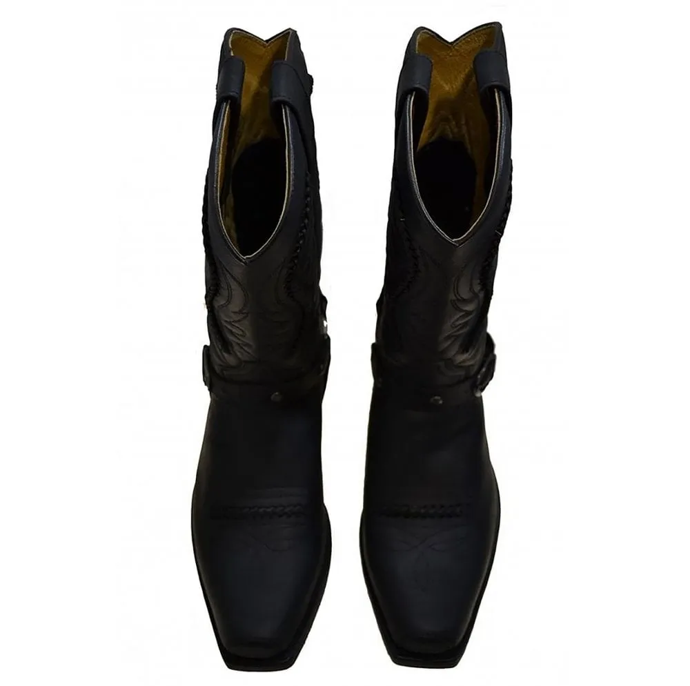Men's Biker Boots Sendra 3434 Harness Black Leather Cuban Heel