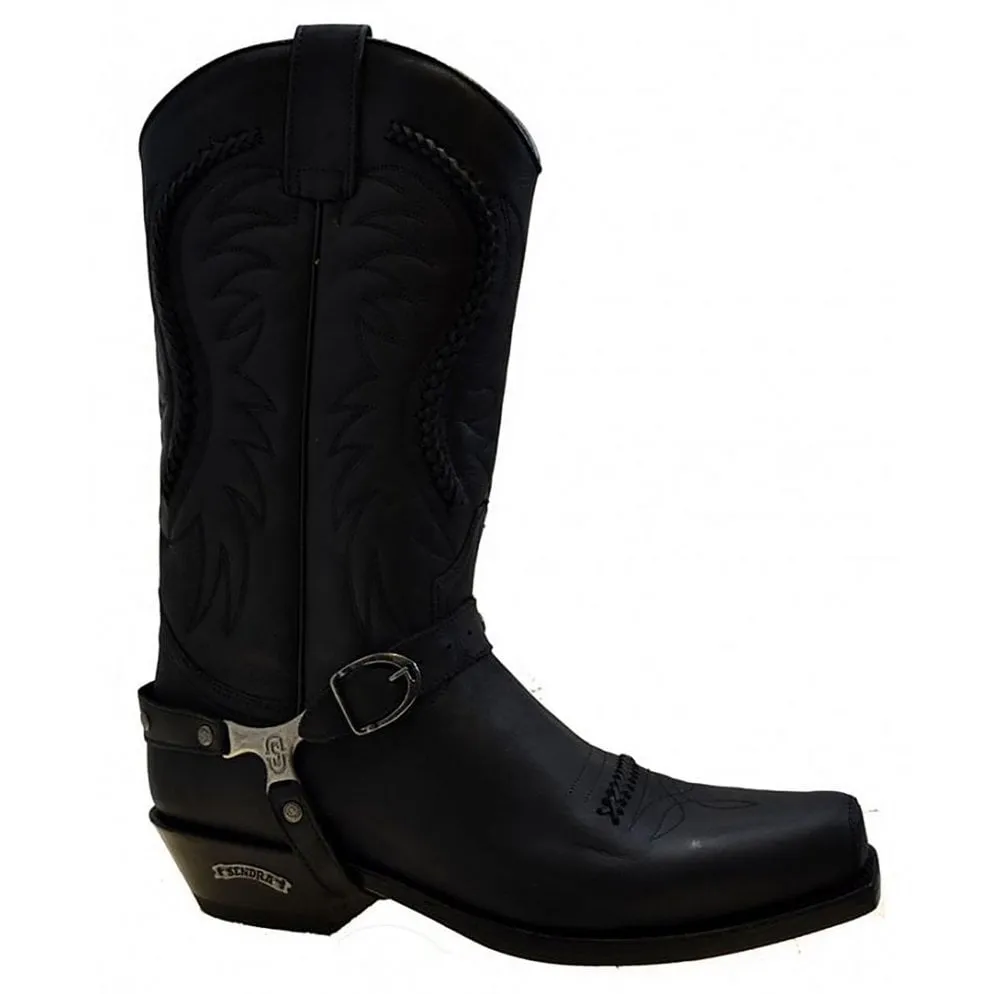 Men's Biker Boots Sendra 3434 Harness Black Leather Cuban Heel