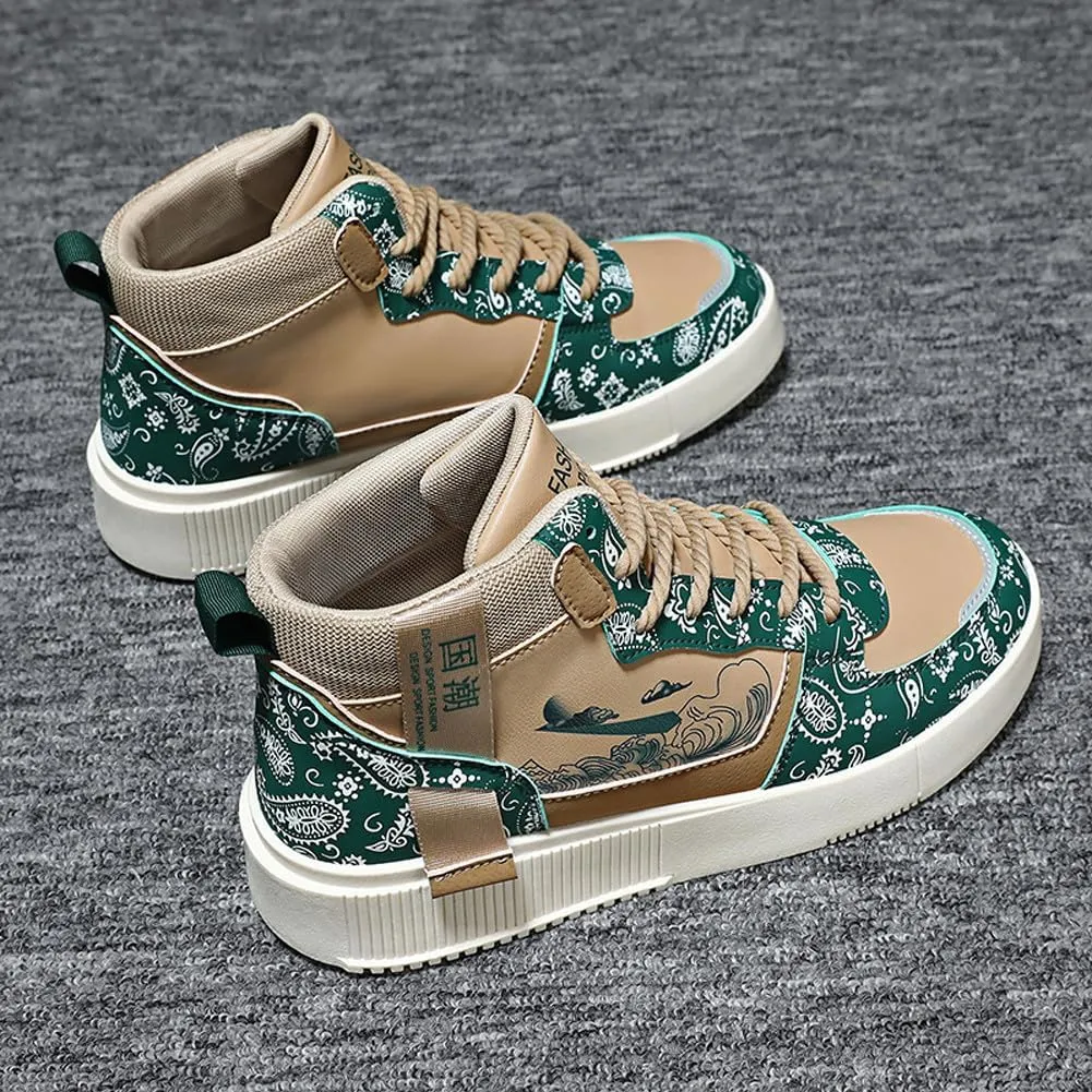 Men's Fashion High Top Chinese Style Skate Sneakers Stylish Comfortable Skateboarding Road Running Walking Shoes