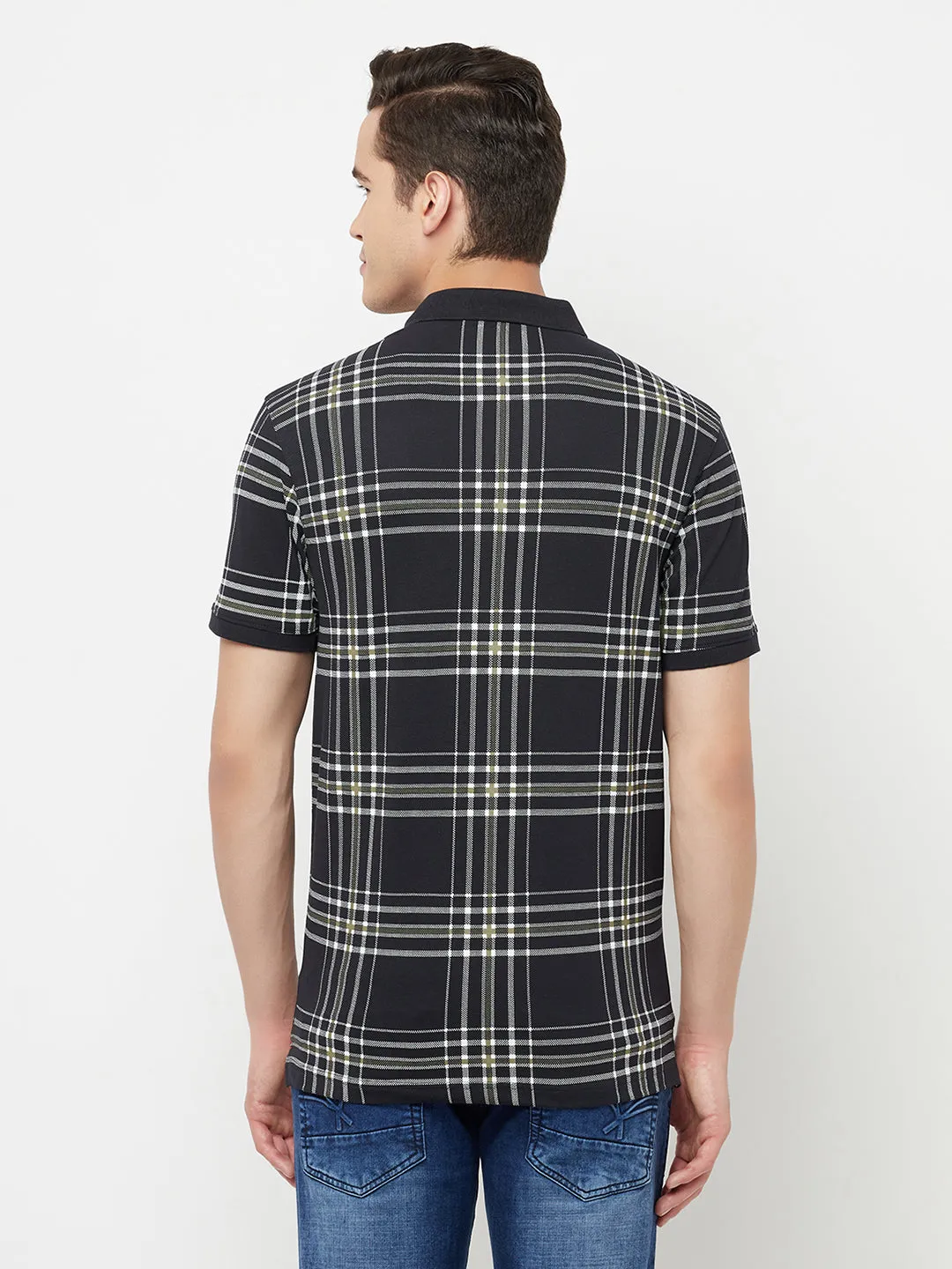 Navy Blue Checked Polo T-Shirt