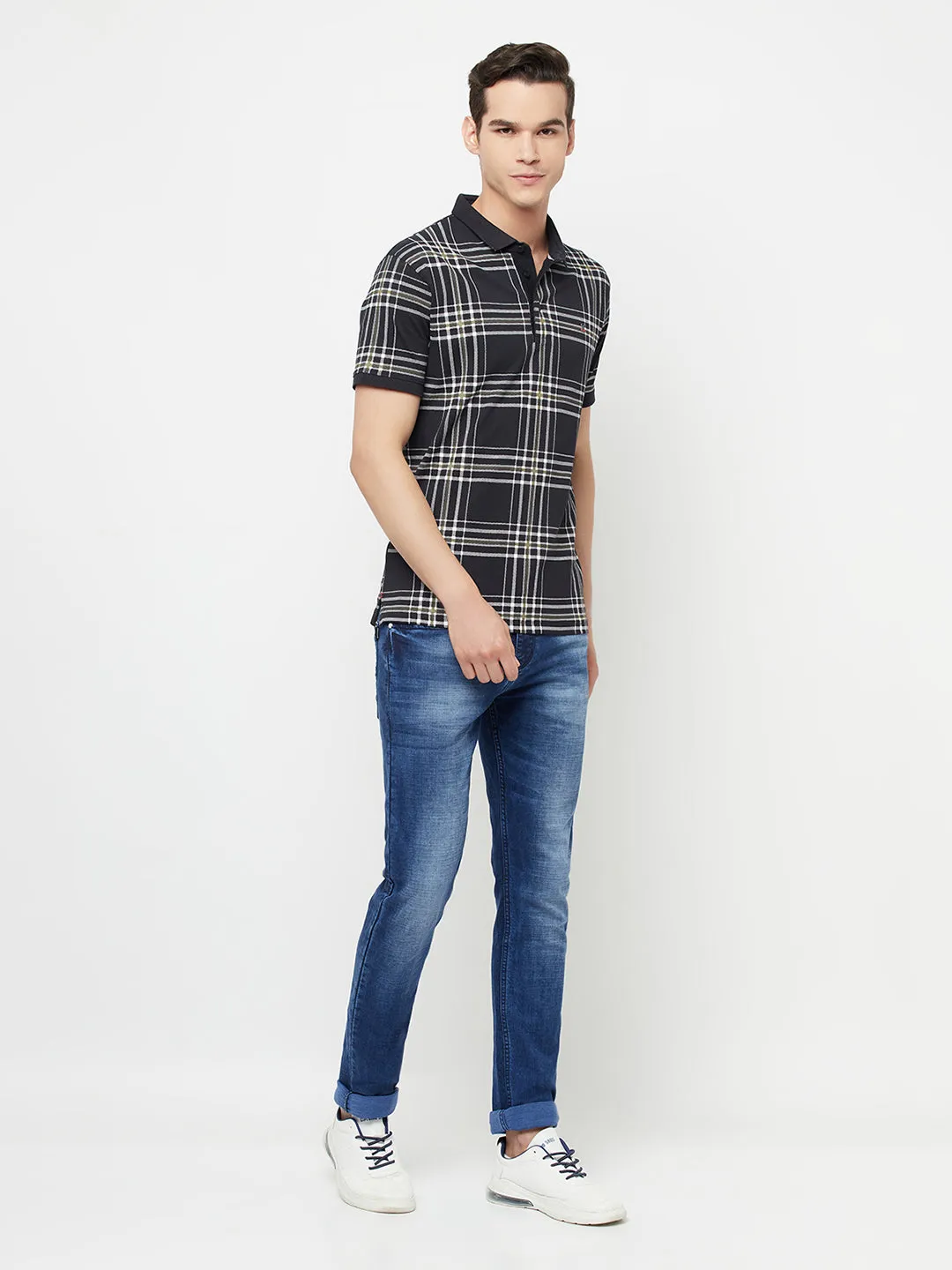 Navy Blue Checked Polo T-Shirt