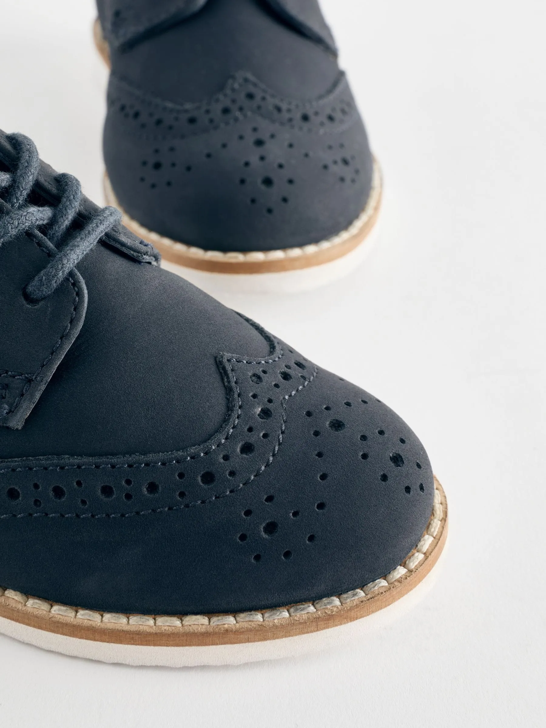 Navy Standard Fit (F) Smart Leather Brogue Shoes