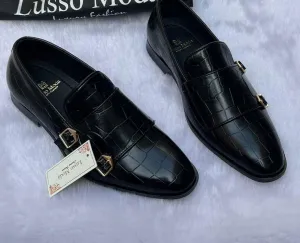 New Fashionable Double Monk Black Dress Shoes For Men-