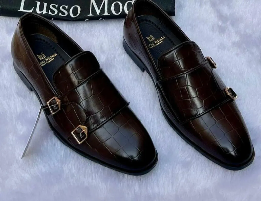New Fashionable Double Monk Black Dress Shoes For Men-
