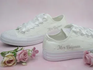 Personalised White/Ivory Pearl Wedding Converse.