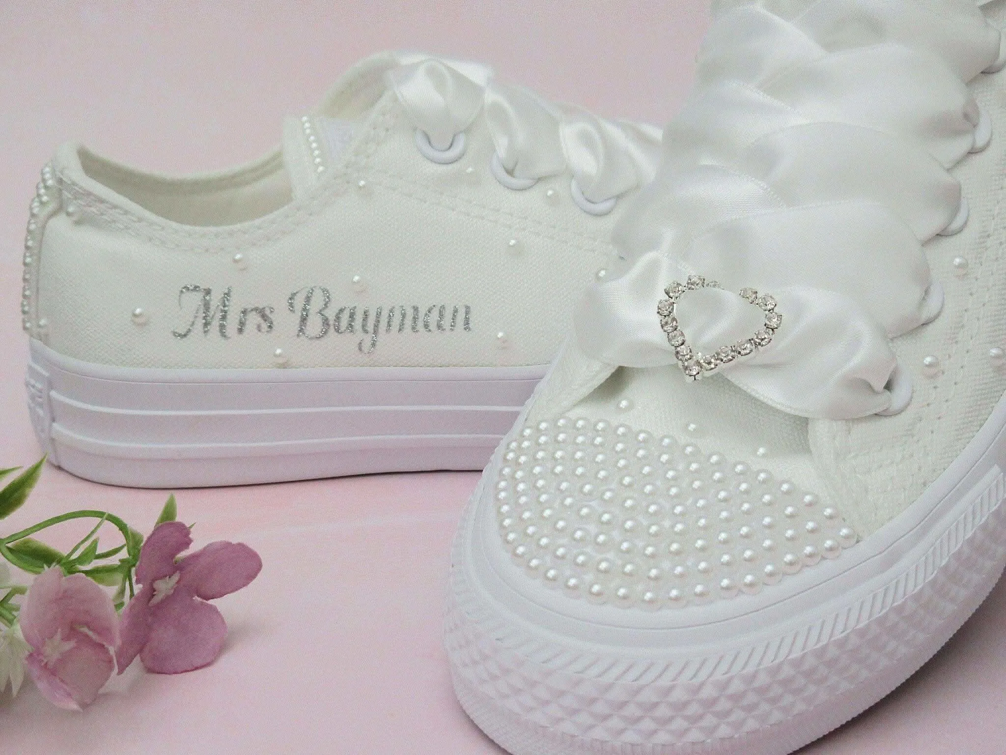 Personalised White/Ivory Pearl Wedding Converse.