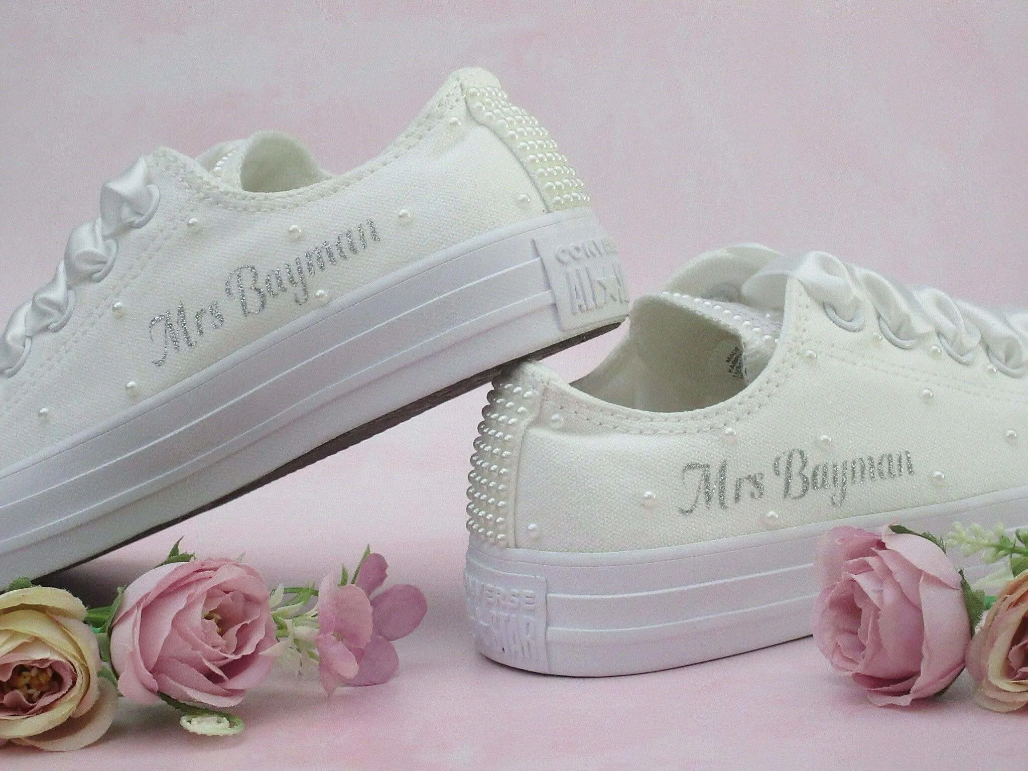 Personalised White/Ivory Pearl Wedding Converse.