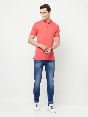 Pink Printed Mandarin Collar T-Shirt