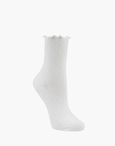 Pussyfoot Ribbed Frill Quarter Crew Women's Socks | WHITE