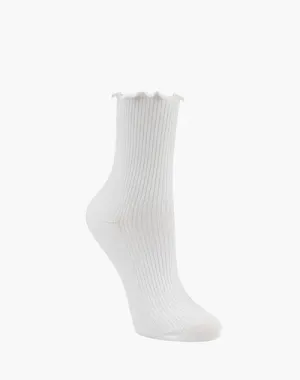 Pussyfoot Ribbed Frill Quarter Crew Women's Socks | WHITE