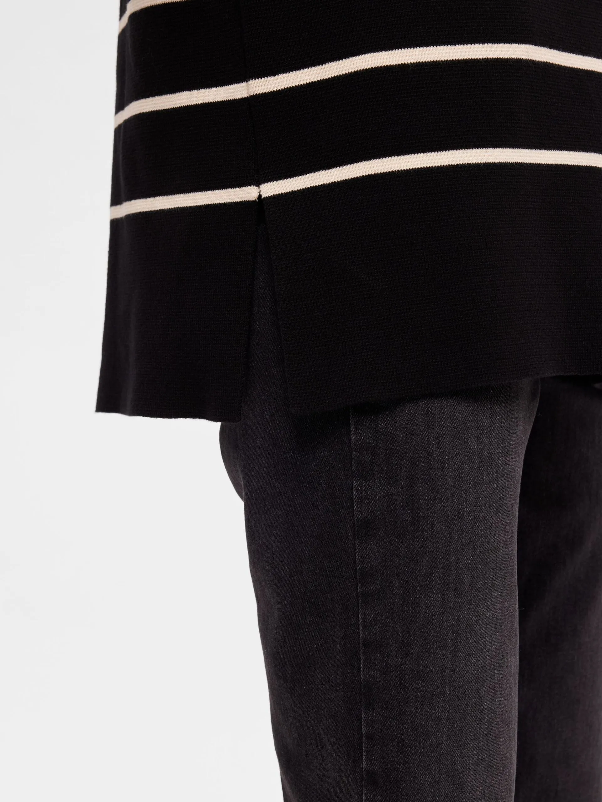 SLF Liva Stripe Long Knit in Black, Birch