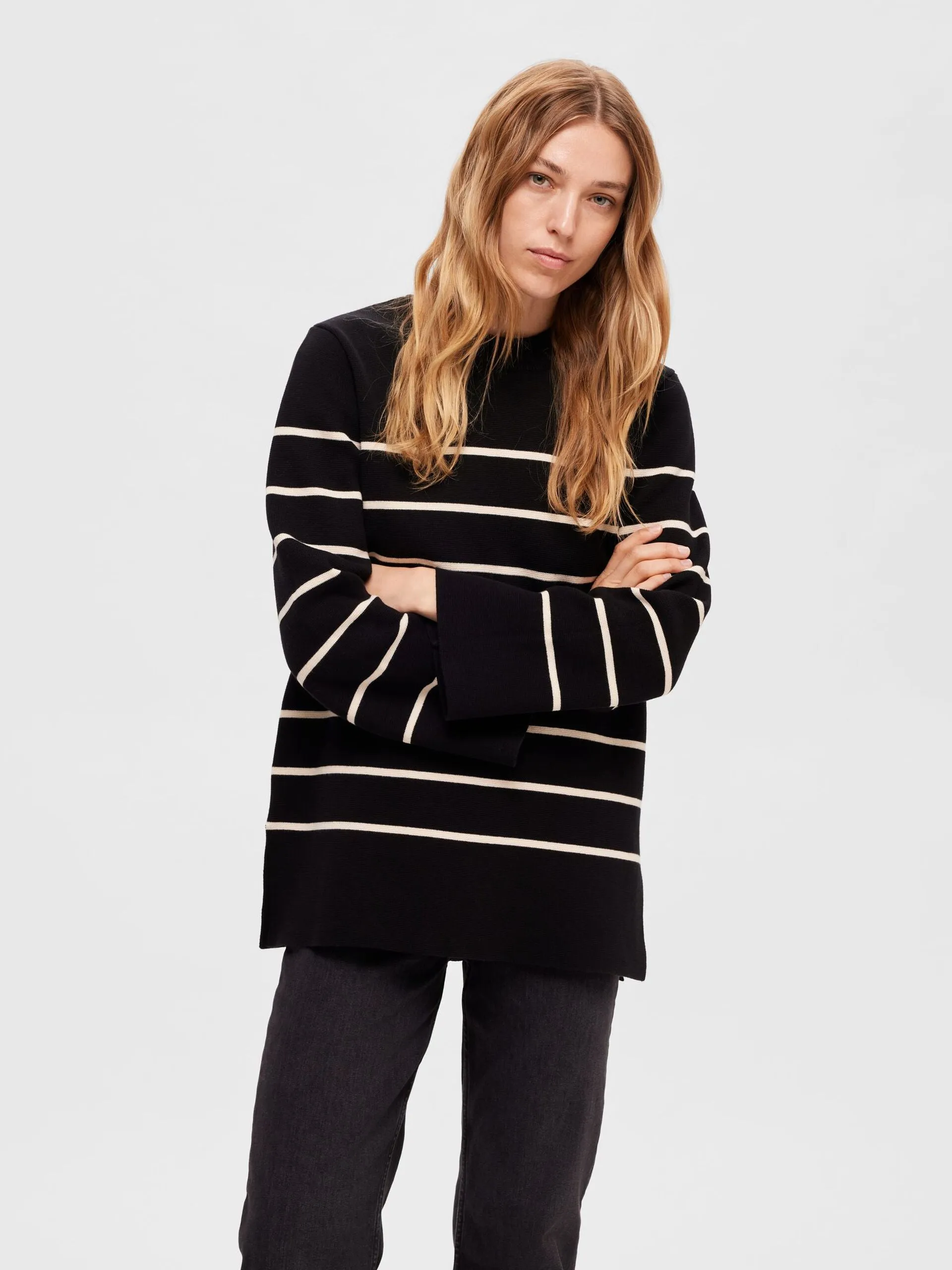 SLF Liva Stripe Long Knit in Black, Birch