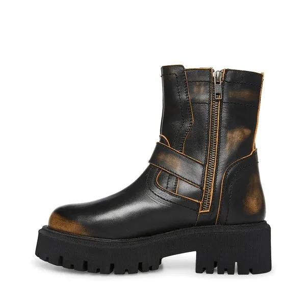Steve Madden Excursion Black Distressed Buckle Strap Round Toe Motorcycle Boots