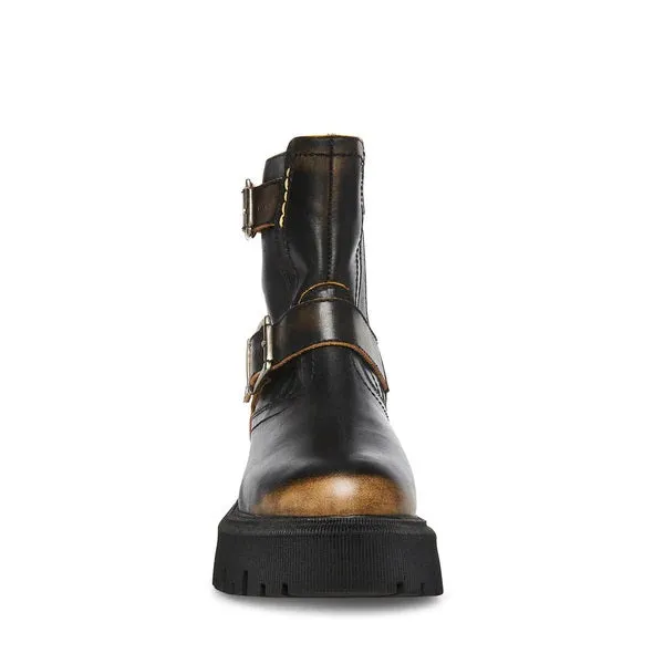 Steve Madden Excursion Black Distressed Buckle Strap Round Toe Motorcycle Boots