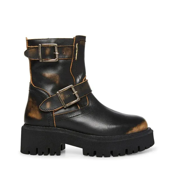Steve Madden Excursion Black Distressed Buckle Strap Round Toe Motorcycle Boots