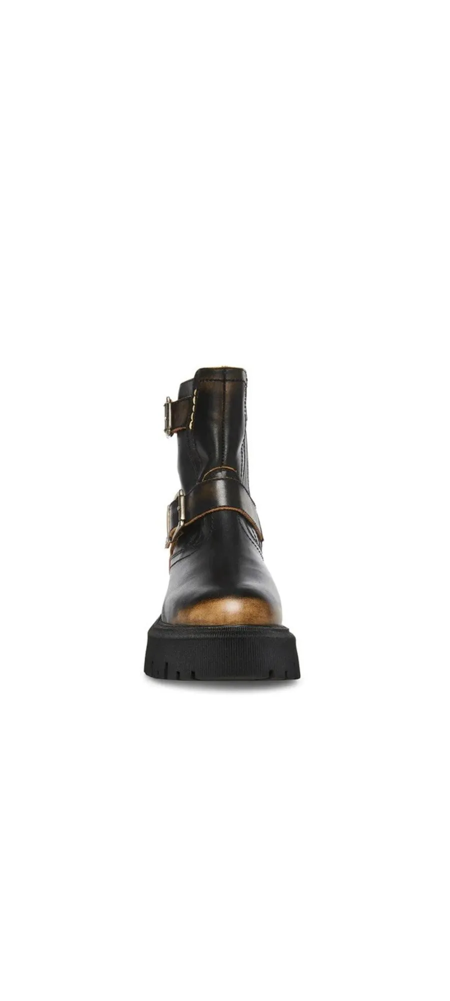 Steve Madden Excursion Black Distressed Buckle Strap Round Toe Motorcycle Boots