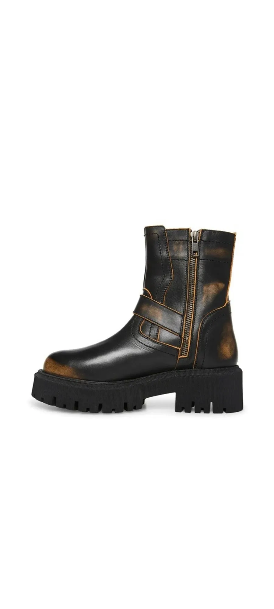 Steve Madden Excursion Black Distressed Buckle Strap Round Toe Motorcycle Boots