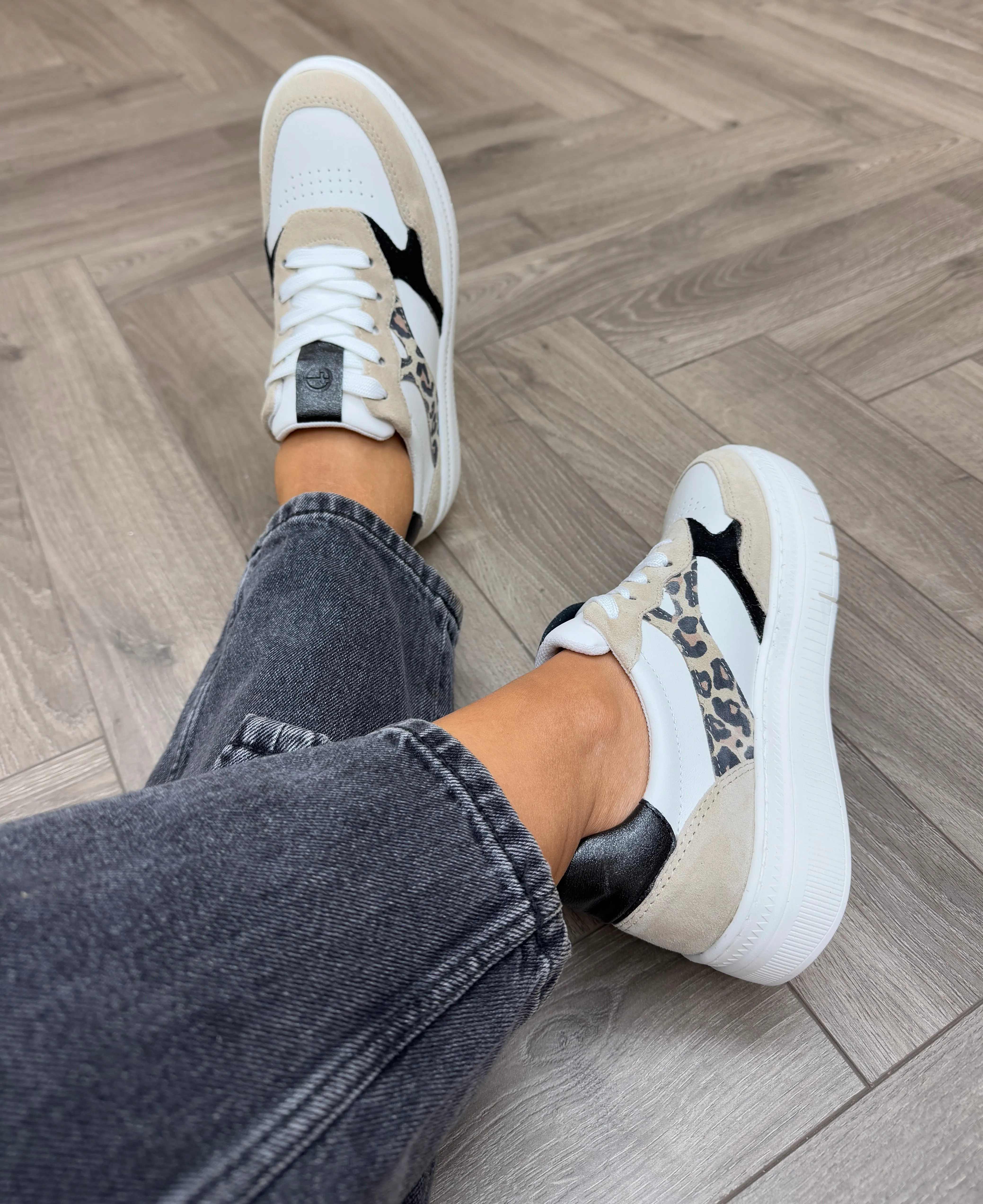 Tamaris (SS25) Lace Up Trainer with Leopard Print Insert - Leopard Comb (T24)