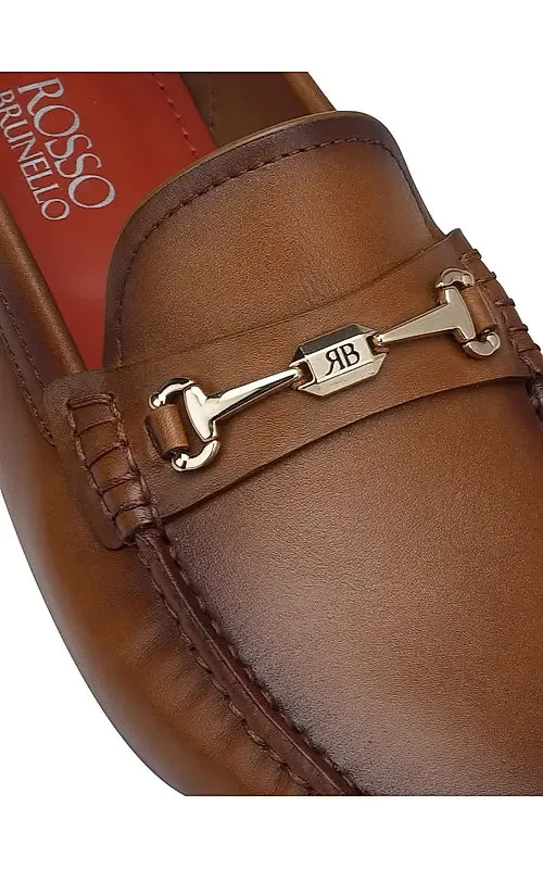 Tan Leather Moccasins With Logo Buckle