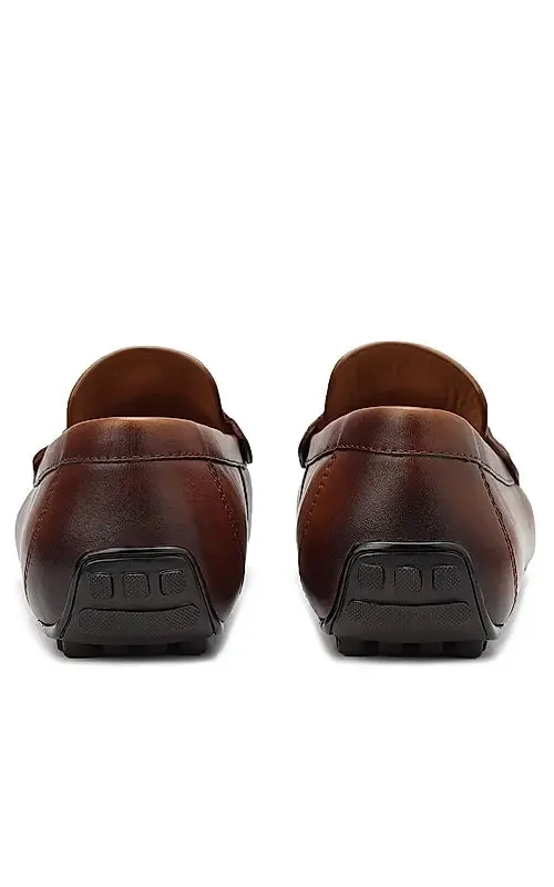 Tan Leather Moccasins With Logo