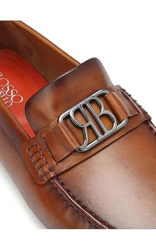 Tan Leather Moccasins With Logo