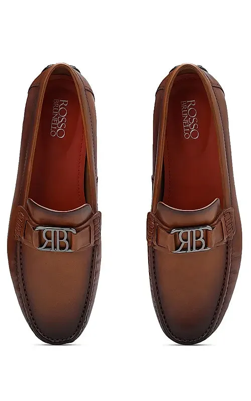 Tan Leather Moccasins With Logo
